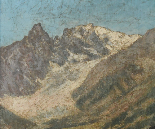 Clément CASTELLI (1870-1959) Huile sur toile "Village d'Entrèves. Mont Blanc, versant Italien"