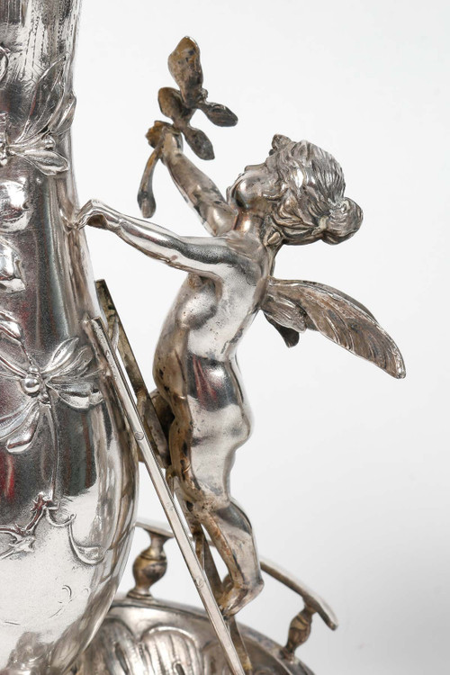 A pair of Art Nouveau silver-plated soliflore vases, 20th century period