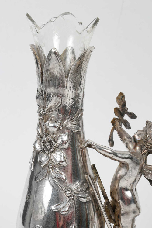 A pair of Art Nouveau silver-plated soliflore vases, 20th century period