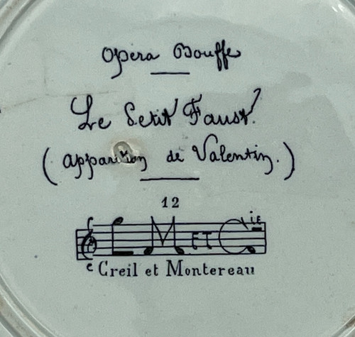 Pair of plates Creil Montereau music opera food