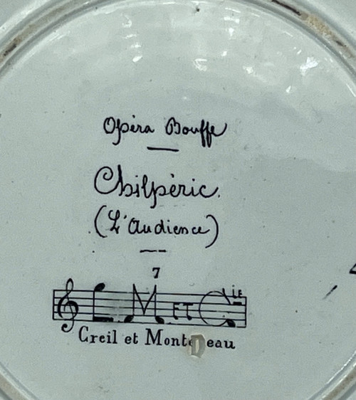 Pair of plates Creil Montereau music opera food