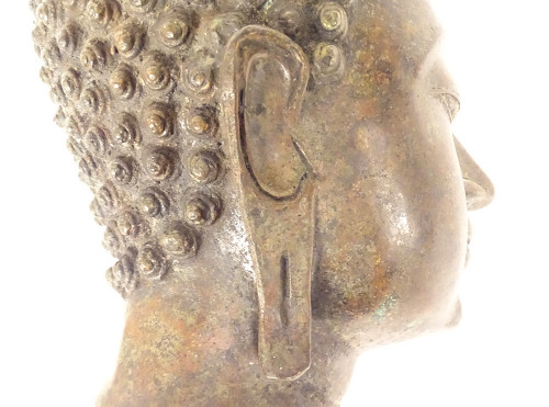 Scultura in bronzo Statua buddista Testa di Buddha Tailandia XVII XVIII