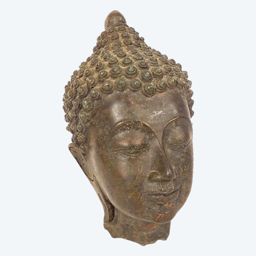 Scultura in bronzo Statua buddista Testa di Buddha Tailandia XVII XVIII