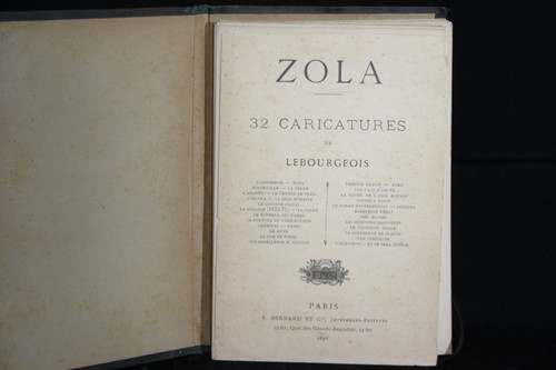 Ensemble de 32 caricatures des œuvres de Zola