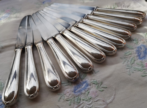 12 dessert/cheese/dessert knives silver metal handles Orfèvrerie Saint Médard