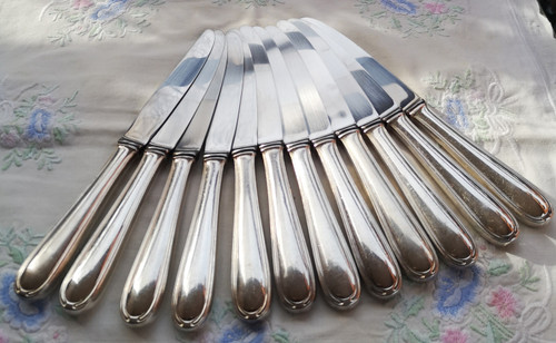 12 dessert/cheese/dessert knives silver metal handles Orfèvrerie Saint Médard