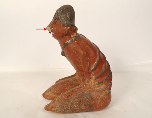 Statuetta precolombiana uomo seduto emaciato Nayarit Messico terracotta