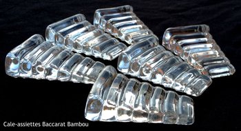 Rare 6 bamboo Baccarat crystal plates wedge