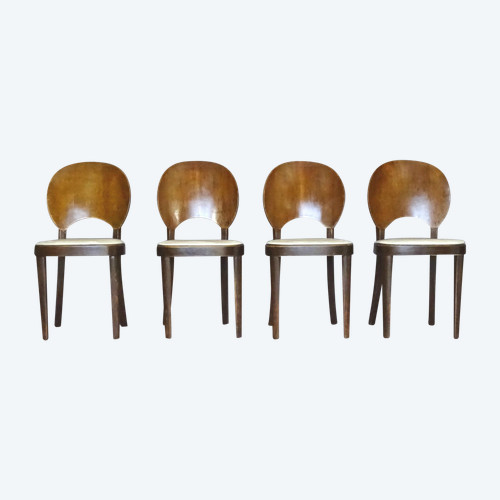 Set of 4 THONET chairs N°A1035, art deco 1937 with leather seats