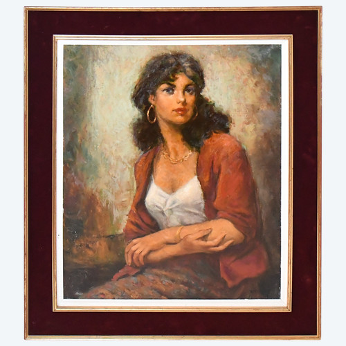 French school of the 20th century "La bohémienne" Oil on canvas