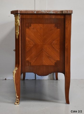 Commode Sauteuse en Bois de Rose et Bois de Violette, Transition Louis XV / Louis XVI – 2ème partie XIXe