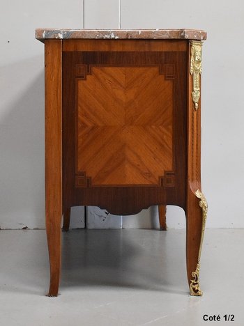 Commode Sauteuse en Bois de Rose et Bois de Violette, Transition Louis XV / Louis XVI – 2ème partie XIXe