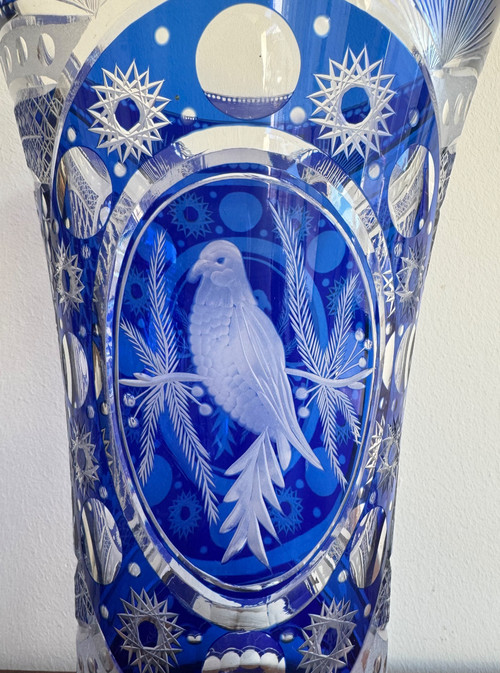 Bohemian crystal vase with bird design