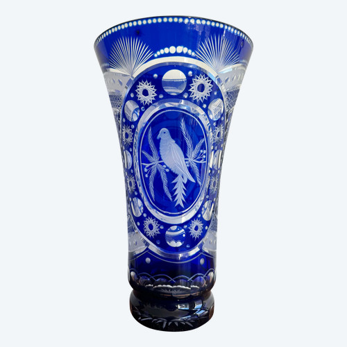 Bohemian crystal vase with bird design