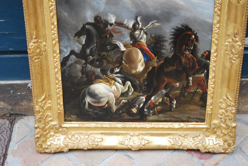 Cavalry Shock, Oil On Canvas Italy Early 18th Century