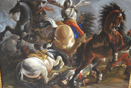 Cavalry Shock, Oil On Canvas Italy Early 18th Century