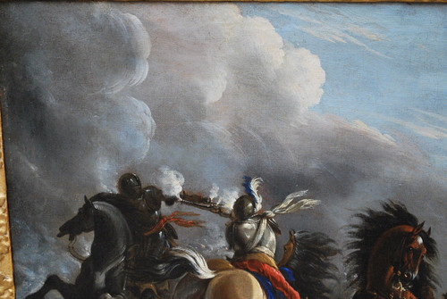 Cavalry Shock, Oil On Canvas Italy Early 18th Century