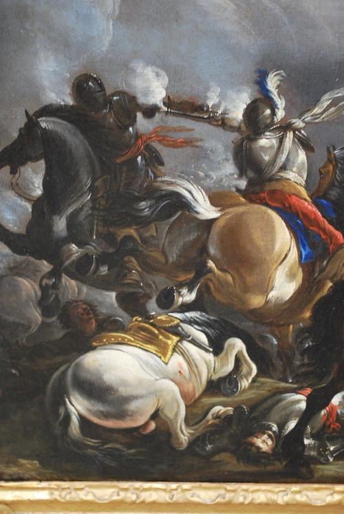 Cavalry Shock, Oil On Canvas Italy Early 18th Century