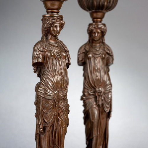 Pair of Barbedienne Bronze Candlesticks, 19th Century