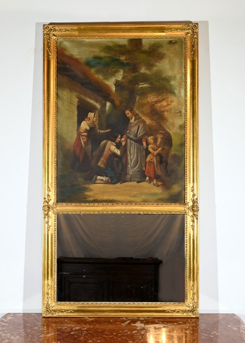 Gilded Wood Trumeau Mirror, Restoration period - Early 19th century