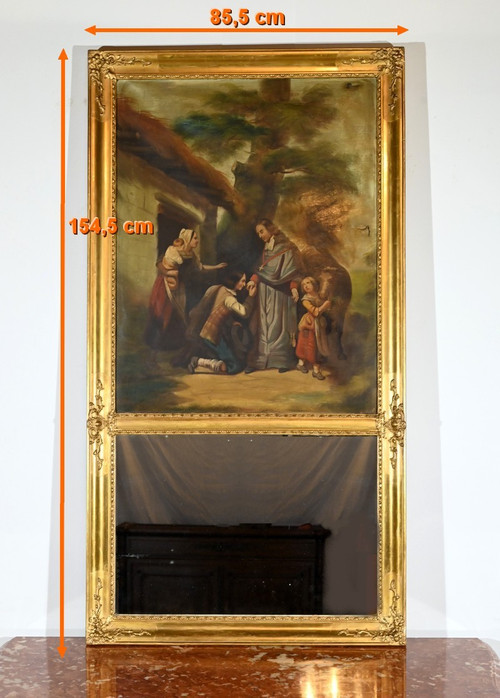 Gilded Wood Trumeau Mirror, Restoration period - Early 19th century