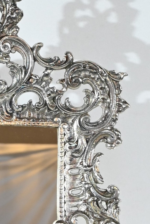 Small Silvered Bronze Table Mirror, Rocaille style - Late 19th century