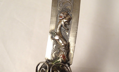 Foreign silver paper-knife Feline head Turquoise enamel Chimeras 19th century