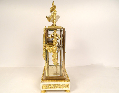 Louis XVI Cage Clock White Marble Gilt Bronze Napoleon III Cup 19th century