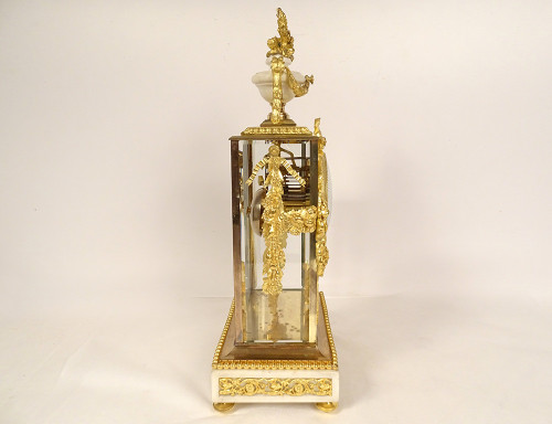 Louis XVI Cage Clock White Marble Gilt Bronze Napoleon III Cup 19th century