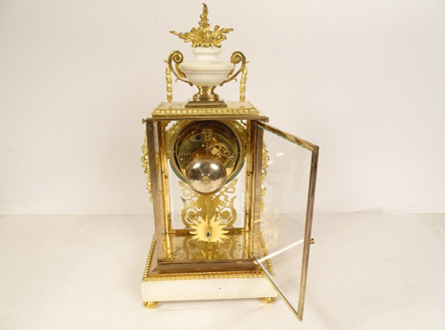 Louis XVI Cage Clock White Marble Gilt Bronze Napoleon III Cup 19th century