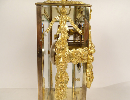 Louis XVI Cage Clock White Marble Gilt Bronze Napoleon III Cup 19th century