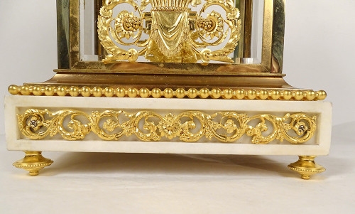 Louis XVI Cage Clock White Marble Gilt Bronze Napoleon III Cup 19th century