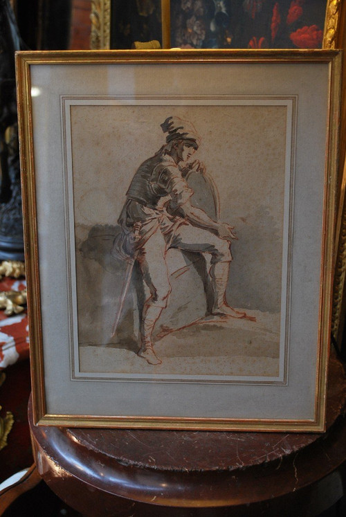 18th Century Italian Drawing, Man With Shield