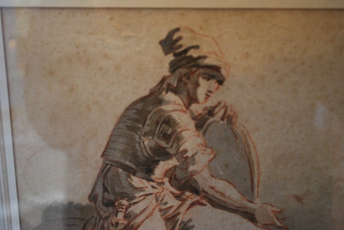 18th Century Italian Drawing, Man With Shield