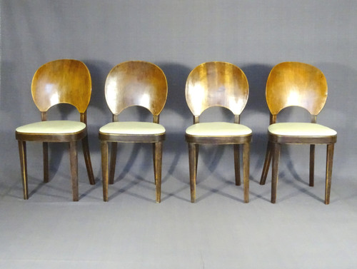 Set of 4 THONET chairs N°A1035, art deco 1937 leather seats