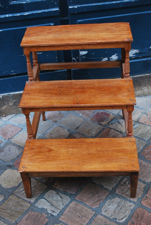 Library Step Stool In Natural Wood, 19th Century