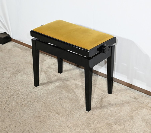 Banquette de Piano Réglable, en Bois laqué Noir – 1970