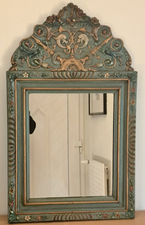 Fronton mirror , Painted wood , Italy , Late 18th/early 19th century.