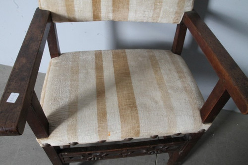 Fauteuil de réfectoire ancien en noyer du 18ème siècle. Ombrie XVIIIe siècle. Chaise