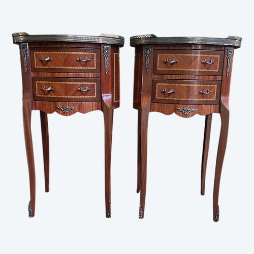 Pair Of Louis XV Style Marquetry Bedside Tables