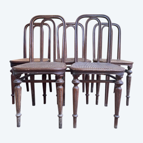 Suite mit 5 Thonet-Rohrgeflechtstühlen