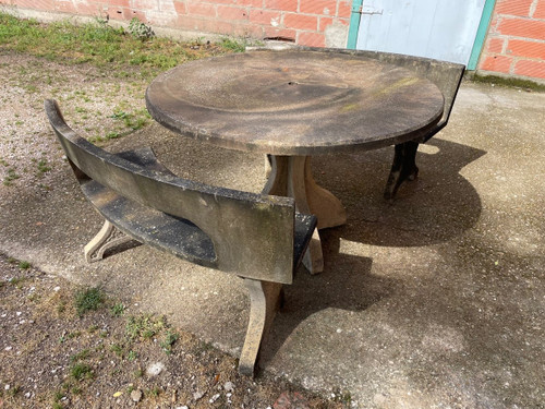 Salon De Jardin En Pierre - Ciment Table Et Bancs