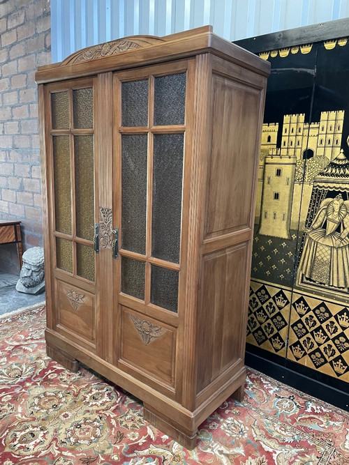 Armoire - Bibliothèque - Vitrine époque Art Déco En Noyer