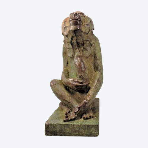 Akop GURDJAN (après)(1881-1948)Sitting Baboon Bronze 