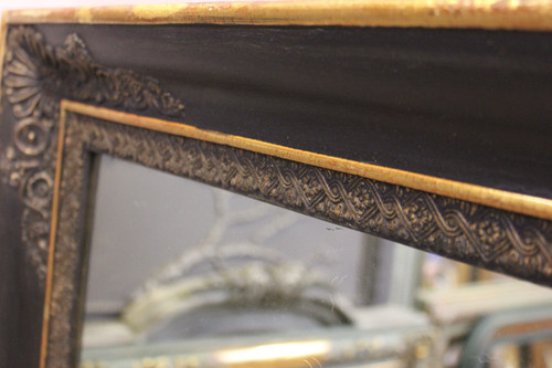 Large Antique Fireplace Mirror, Empire Molding, Black And Gold Patina 113 X 153 Cm