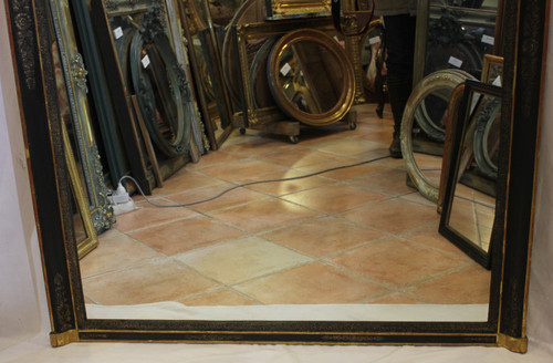 Large Antique Fireplace Mirror, Empire Molding, Black And Gold Patina 113 X 153 Cm