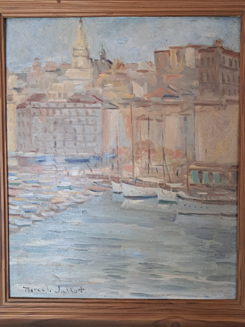 Marcel Edouard Jallot, Hafen von Marseille, Öl auf Holz, frühes 20. Jahrhundert.