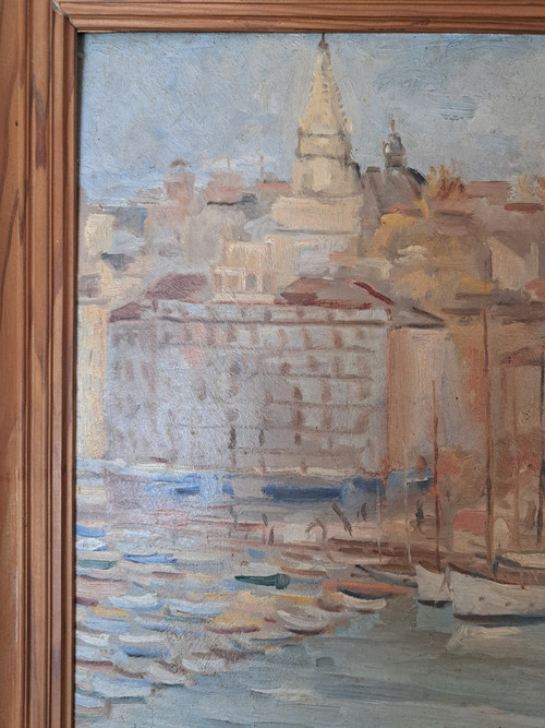 Marcel Edouard Jallot, Hafen von Marseille, Öl auf Holz, frühes 20. Jahrhundert.