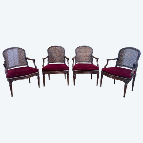 Suite Of 4 Cabriolet Armchairs In Louis XVI Canework