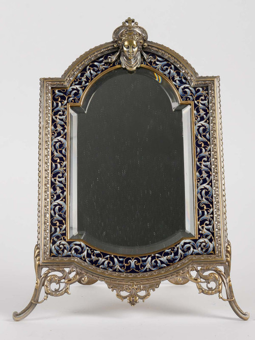 A late 19th century bronze and cloisonné enamel table mirror